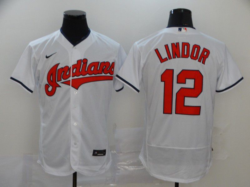 Men Cleveland Indians #12 Lindor White Elite Nike Elite MLB Jerseys